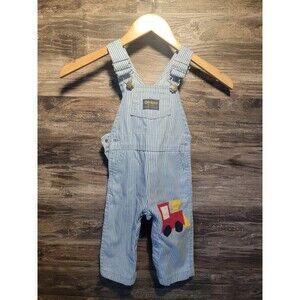 Vintage OshKosh Conductor  Overalls Light Blue White Stripe 24 Months Vestbak